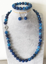 10mm Natural Blue Striped Agate Beads Necklace Bracelet Earring Set 2024 - buy cheap