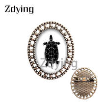 Zdying-broches de forma ovalada de tortuga, ciervo, Lobo, caballo, cabujón de vidrio, siluetas negras, insignia de foto, alfileres de Metal, regalo HC001 2024 - compra barato