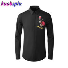 Brand Shirt men Elegant Rose Embroidery Long sleeve Slim Chemise homme high quality Cotton Business male dress Shirts Size 38-48 2024 - buy cheap