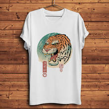 Camiseta masculina tradicional ukiyo-e tiger, camiseta engraçada masculina de verão, camisa curta casual unissex 2024 - compre barato