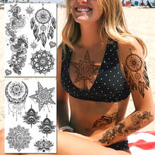 Tatuajes temporales a la moda para mujer, tatuajes falsos realistas, tatuajes negros sexys de Henna para mujeres y niñas, adhesivos impermeables de Mandala y flores 2024 - compra barato
