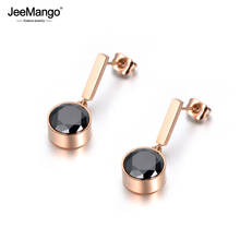 JeeMango Fashion Jewelry Black Cubic Zirconia Round Crystal Stud Earrings Stainless Steel Wedding Earrings For Women JE18046 2024 - buy cheap