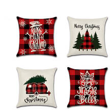 Christmas Digital Printed Red plaid Snowman bell Linen Pillow Case Cushion Cover Throw Pillow Car Home Pillowcase 2024 - buy cheap