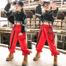 Hip Hop Long Sleeve Clothing Girls Jazz Dance Costume Black Tops Red Cargo Pants Kids Hip Hop Performance Wear Rave Clothes 2024 - buy cheap