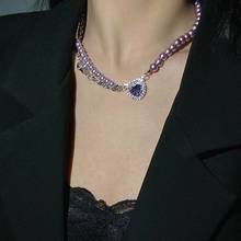 Массивное фиолетовое жемчужное ожерелье в форме сердца для женщин, новинка 2021, модные ювелирные изделия, индивидуальный чокер, ожерелья, оптовая продажа 2024 - купить недорого
