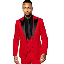 Traje rojo para hombre, vestido de noche para boda, traje de negocios de fiesta, ropa de novio, trajes de tres piezas (chaqueta + Pantalones + chaleco) 2020 2024 - compra barato