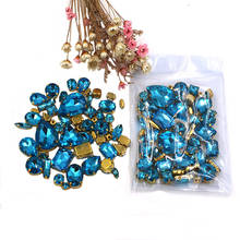 Clothing accessories mixed shape Lake blue glass crystal sewing rhinestones with gold base for dress/garment/shoes 2024 - buy cheap