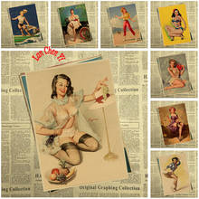 War II Sexy Pin Up Girl Poster Home Room Wall Sticker Kraft Paper Posters and Prints Art Wall Decor 2024 - buy cheap