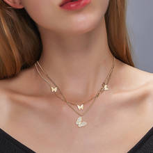 Double Layer Necklace Female Butterfly Pendant Statement Clavicle Chain for Women Street Jewelry Gift 2024 - buy cheap