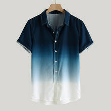 Рубашка мужская с градиентным переходом цвета, Повседневная блуза с короткими рукавами и отложным воротником 2024 - купить недорого