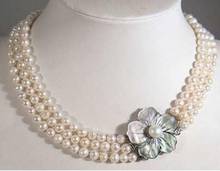 Jewelry Pearl Necklace 3 Rows 7-8mm White Akoya Pearl Necklace Shell Clasp Free Shipping 2024 - buy cheap