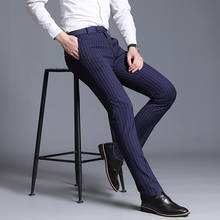 2021 Mens Suit Pants Fashion Business Casual Formal Suit Trousers Men Stripe Straight Men Dress Pant Trajes De Hombres De Vestir 2024 - buy cheap