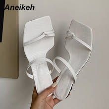 Aneikeh NEW Fashion Summer Pinch toe Women Shoes Slippers Slides PU Shallow Thin Heels Outside Square Toe Mules Size 35-39 Solid 2024 - buy cheap