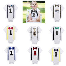 2021 Baby Clothes Boy Romper Newborn Baby White Rompers Suspenders Bow Tie Little Gentleman Suits Boys First Birthday Outfits 2024 - buy cheap