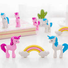 Goma de borrar de unicornio arcoíris, gomas de borrar para estudiantes de primaria, premios, regalo promocional, papelería, 3 unids/paquete 2024 - compra barato