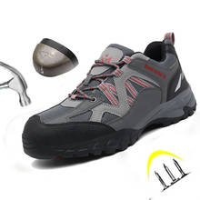 Zapatos de seguridad de cuero sintético para hombre, botas de trabajo indestructibles, con cordones y punta de acero, antigolpes, resistentes a los pinchazos 2024 - compra barato