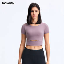 NCLAGEN Yoga Crop Top Women Padded Push-up Short Sleeve Sports T-shirt Fitness Sports Vest Gym Elastic Hollow Out Sexy Pullover 2024 - buy cheap