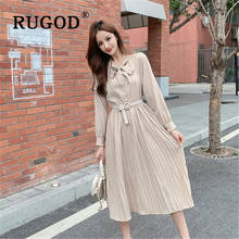 RUGOD Office ladies midi dress 2020 new sprind dot printed long dresses vestidos Fashion bow neck long sleeve belted dresses 2024 - buy cheap