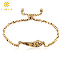 FINE4U-pulsera de cadena con caja de acero inoxidable B318 para mujer, brazalete de ala de Ángel de Color dorado, regalo de joyería de San Valentín 2024 - compra barato