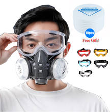 New Dust Mask Respirator Dual Filter Half Face Mask With Safety Glasses For Carpenter Builder Polishing Dust-proof +10 Filters 2024 - купить недорого