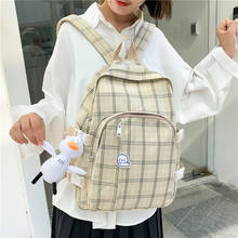Холщовый Рюкзак женщин, однотонный ранец в клетку для девочек-подростков, школьные модные женские сумки на ремне 2024 - купить недорого