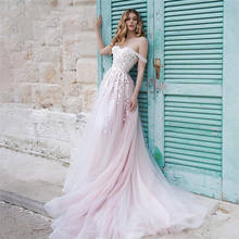 Sevintage Pink Off the Shoulder Boho Wedding Dress Appliques Lace Wedding Bridal Gowns Beach Lacing Princess Bride Dress 2024 - buy cheap