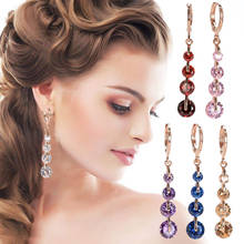 New Women Rhinestone Long Drop Earrings Crystal Pierced Dangle Drop Earrings Wedding Party Jewelry Earring Pink White Color 2024 - buy cheap