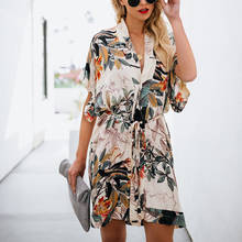 Women Floral Print Wrap Belt Shirt Dress Kimono Short Sleeve V-neck Summer Mini Dress BMF88 2024 - buy cheap