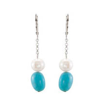 New Classic Favorite Pearl Store Stunning White Real Pearl And Blue Turquoise Drop Earrings S925 Silver Hook Fine Lady Gift 2024 - buy cheap