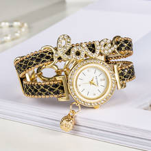 Relógio luxuoso feminino com pulseira de strass amor de couro vestido de correia relógio de pulso fashion para mulheres relógio de quartzo 2024 - compre barato