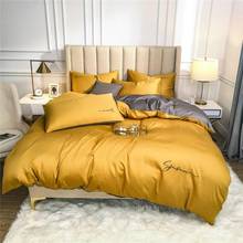 Conjuntos de roupa de cama amarelos de algodão egípcio, queen size, bordado, capa de edredom, lençol/lençol combinado, conjunto de cama de hotel 2024 - compre barato
