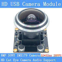 Câmera olho de peixe com ângulo de visão amplo, 8mp, 170 graus, 4k, sony imx179, webcam uvc mimagem, módulo de câmera usb, suporte para áudio, linux, windows 2024 - compre barato