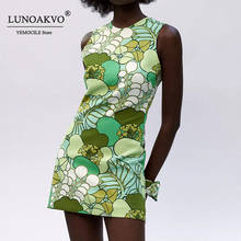 Mini vestido estampado floral verde y2k, vestido vintage elegante vazado sem mangas para mulheres moda casual linha a verão 2021 2024 - compre barato