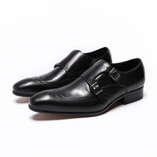 Мужские классические туфли на ремешке, черные, бордовые туфли из натуральной кожи с двойной пряжкой для делового офиса, работы, новинка 2019 2024 - купить недорого