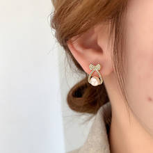 New Arrival Round Women Dangle Earrings Bow Pearl Earrings Cute Small Earrings Sweet Simple Elegant 2021 Trend Jewelry 2024 - buy cheap