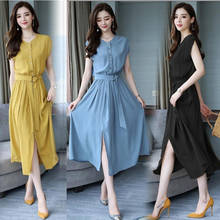 Female Vestidos Spring O-Neck Mid-waist Sleeveless Temperament Dress Women's Fashion Large Size Mid-length Chiffon Dresses Z619 2024 - buy cheap