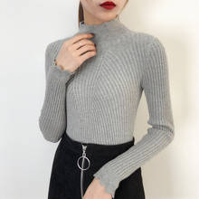 Suéter gola alta feminino com elástico, pulôver de malha liso quente para outono e inverno 2019 2024 - compre barato