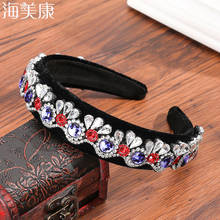 Haimeikang requintado exagerada moda cor strass bandana barroco moda lindo strass geométrica noiva hairband 2024 - compre barato