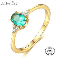 Jellystory-anillos de plata 925 para mujer, joyería con forma ovalada, anillo de piedras preciosas de circonita Esmeralda para mujer, regalo de fiesta de boda, color dorado 2024 - compra barato