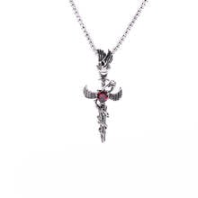 Punk Rock Men Red Peach Heart Wing Cross Pendant Necklace Chain  Silver Plated Retro Vintage Snake Shape Jewelry HOT Gift 2024 - buy cheap