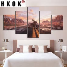 HKOK 5 Panels Road Route 66 Motorcycle Vehicle Modular Canvas Painting Print Poster Wall Art Pictures For Living Room Home Decor 2024 - buy cheap