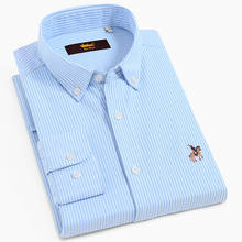 Men's 100% Cotton Oxford Striped Shirt with Embroidered Logo Long Sleeve Standard-fit Comfortable Casual Button-collar Shirts 2024 - buy cheap