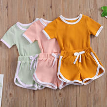 0-3Y Summer New Lovely Infant Kids Girls Clothes Sets Newborn Baby Cotton Casual Short Sleeve Pullover T Shirts Shorts 2pcs Suit 2024 - buy cheap