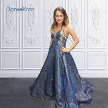 Sparkle Blue Formal Evening Dresses 2022 Illusion V-Neck Long Prom Dress For Party Spaghetti Strap Elegant Maxi Dress Women 2024 - buy cheap