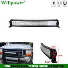 Fora de estrada carro bullbar pára-choques 120w 22 "curvo led barra de luz para jeep jk chevy pickup 4x4 caminhão suv barra de luz fina condução nevoeiro lâmpada 2024 - compre barato