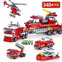 348 pçs 4in1 urbano combate a incêndios carro helicóptero barco bombeiro blocos de construção brinquedos educativos para crianças presentes natal 2024 - compre barato
