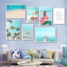 Beach Vacation Photography Seascape Wall Painting Blue Sea Sky Palm Trees Swimming Ring Beautiful Canvas Print Decoration Poster 2024 - buy cheap