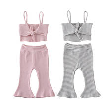 Conjunto de ropa de moda para niños pequeños, chaleco sin mangas con lazo a rayas, Tops, pantalones, 2 uds. 2024 - compra barato