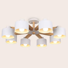 Candelabro nórdico de 220V LED con pantalla de hierro para sala de estar moderno Lustres blancos de madera vestíbulo de madera iluminación 2024 - compra barato