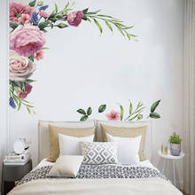 Adesivo de parede de canto com peônia, flor rosa, adesivo de móveis para sala de estar, quarto, decoração de casa, decalque de parede, arte, mural 2024 - compre barato